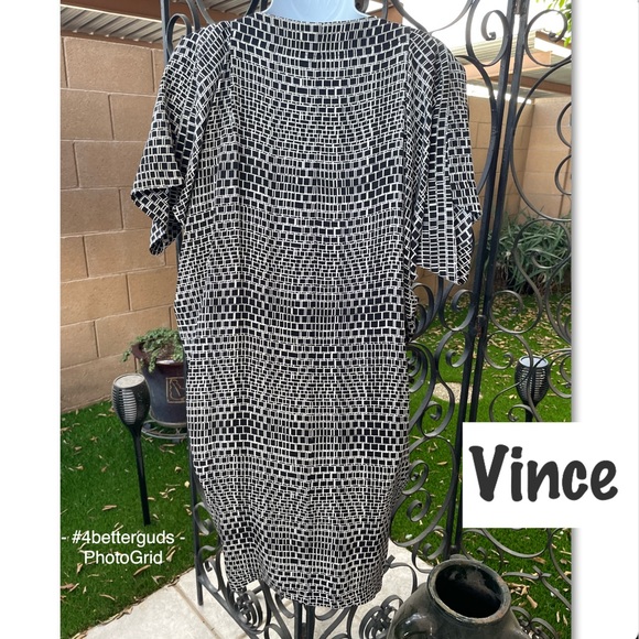 Vince 100% Silk Black Art Deco Print Dress M - Picture 10 of 10
